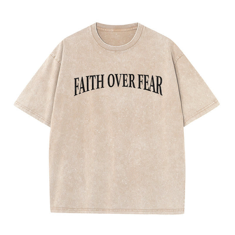 Christianartworkshop Faith Over Fear Thorn Cross Unisex Washed T-Shirt