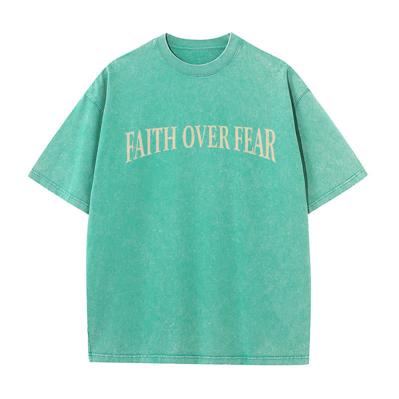 Christianartworkshop Faith Over Fear Thorn Cross Unisex Washed T-Shirt
