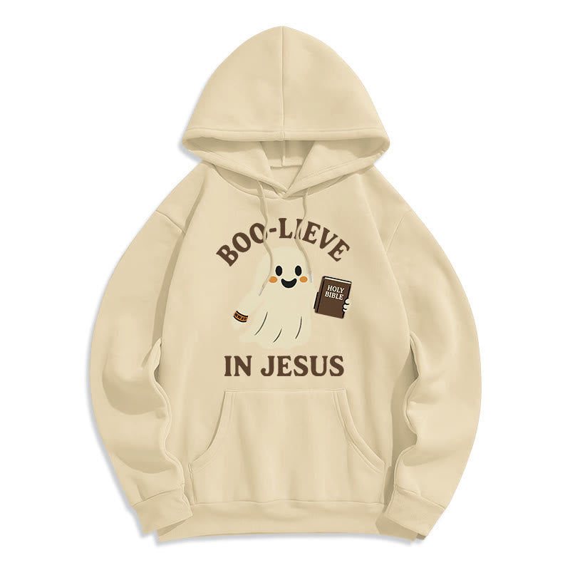 Boo-Lieve in Jesus Faith Over Fear Fleece Lined Polyester Hoodie