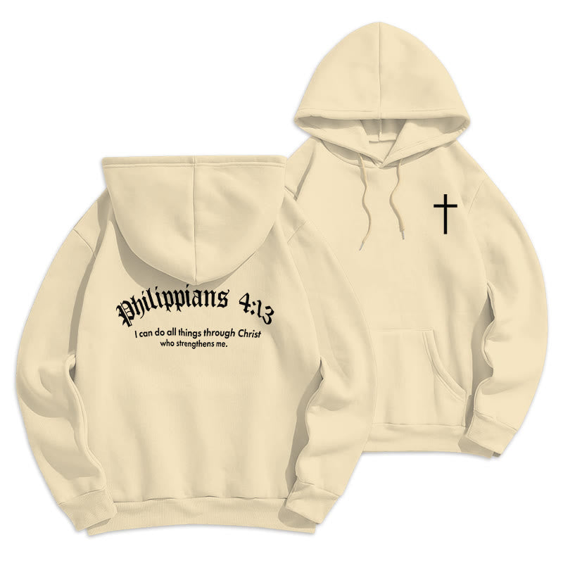 Quotation Style Bold Faith in Philippians 413 Fleece Lined Polyester Hoodie