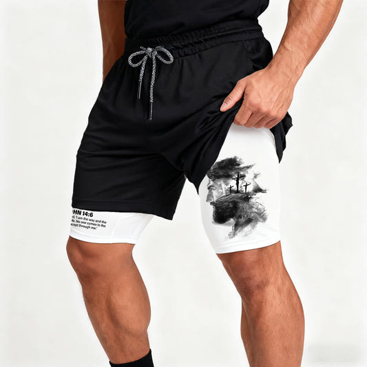 Christianartworkshop John 14:6 Faith Performance Shorts with Jesus & Cross Design: Wear Devotion Daily