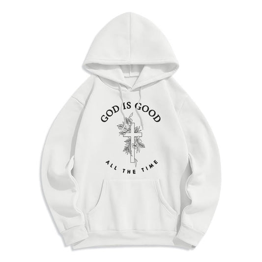 God Is Good All The Time Faith Quote Fleece Lined Polyester Hoodie