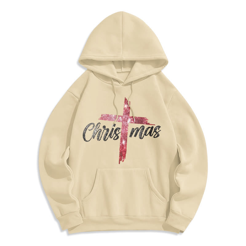 Christmas Cross Festive Fleece Lined Polyester Hoodie