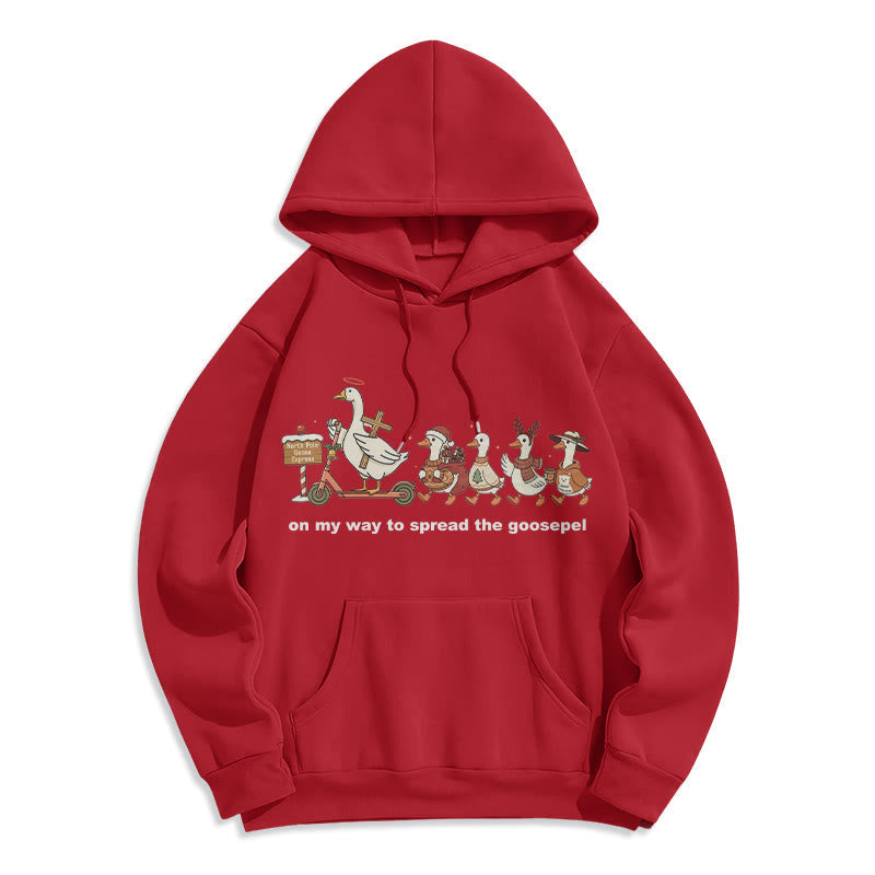 Playful Faith Christmas Fleece Lined Polyester Hoodie: Goospel Pun for Casual Outings