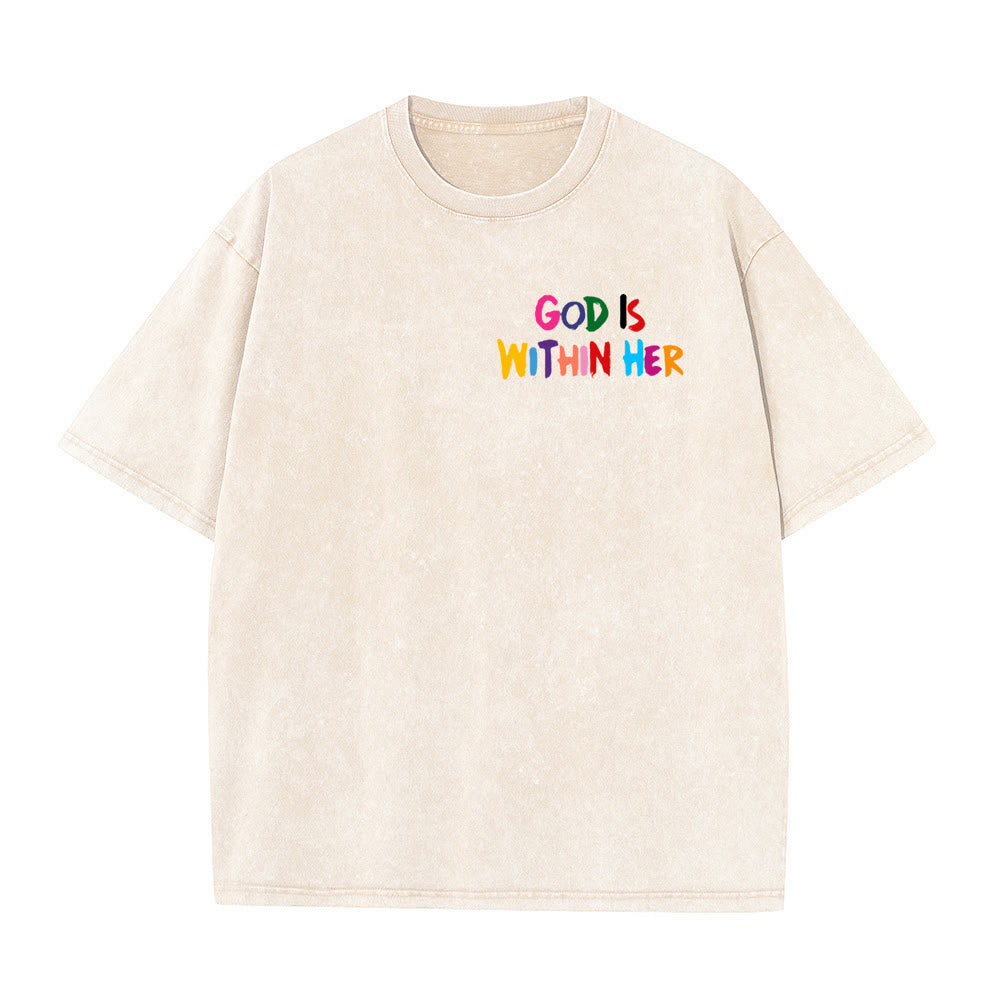 Christianartworkshop God Is Within Her She Will Not Fall Unisex Washed T-shirt