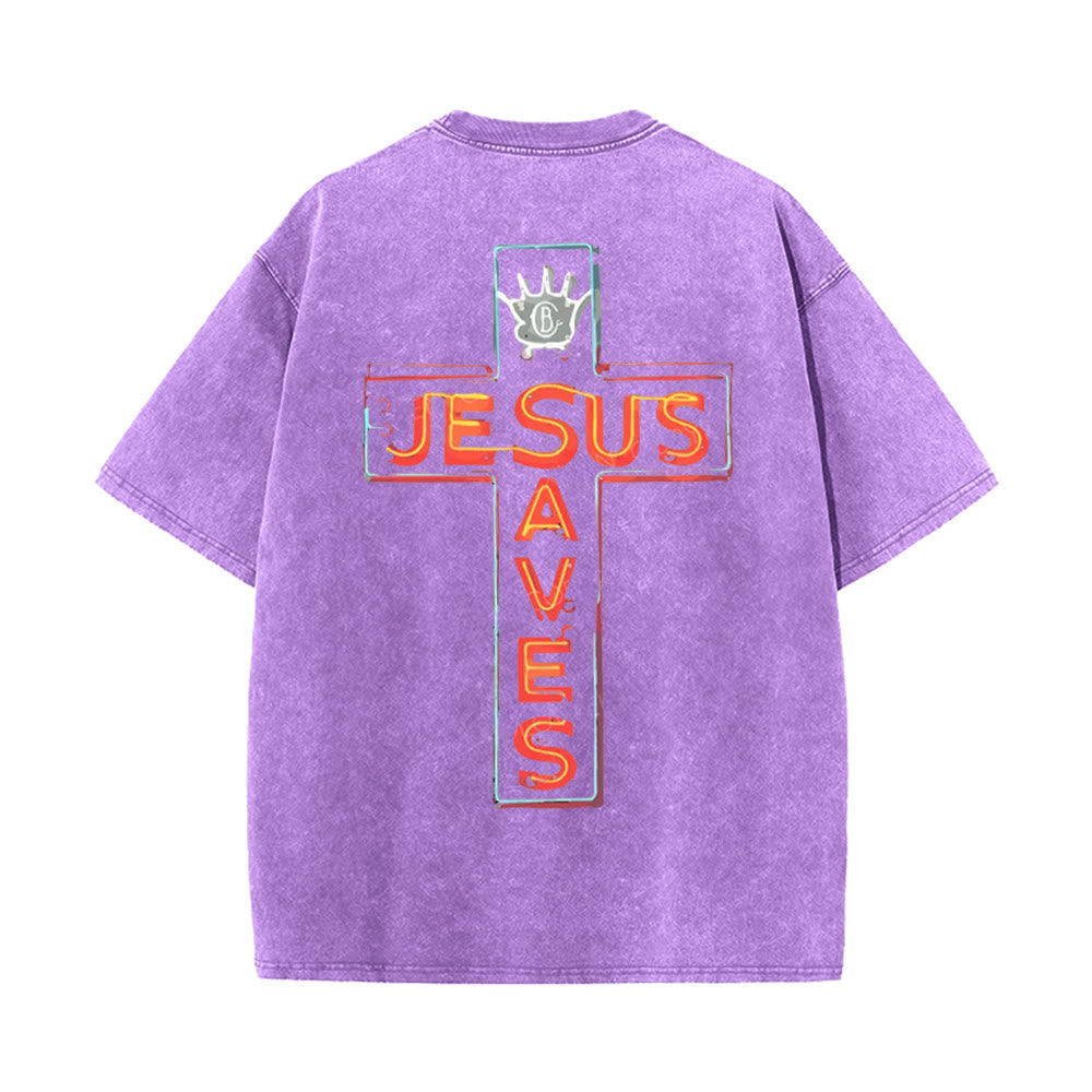 Christianartworkshop Jesus Saves Cross Graphic Unisex Washed T-Shirt