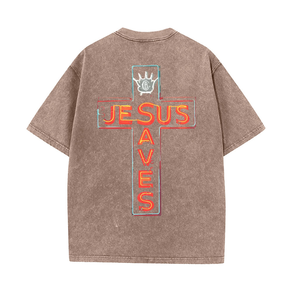 Christianartworkshop Jesus Saves Cross Graphic Unisex Washed T-Shirt