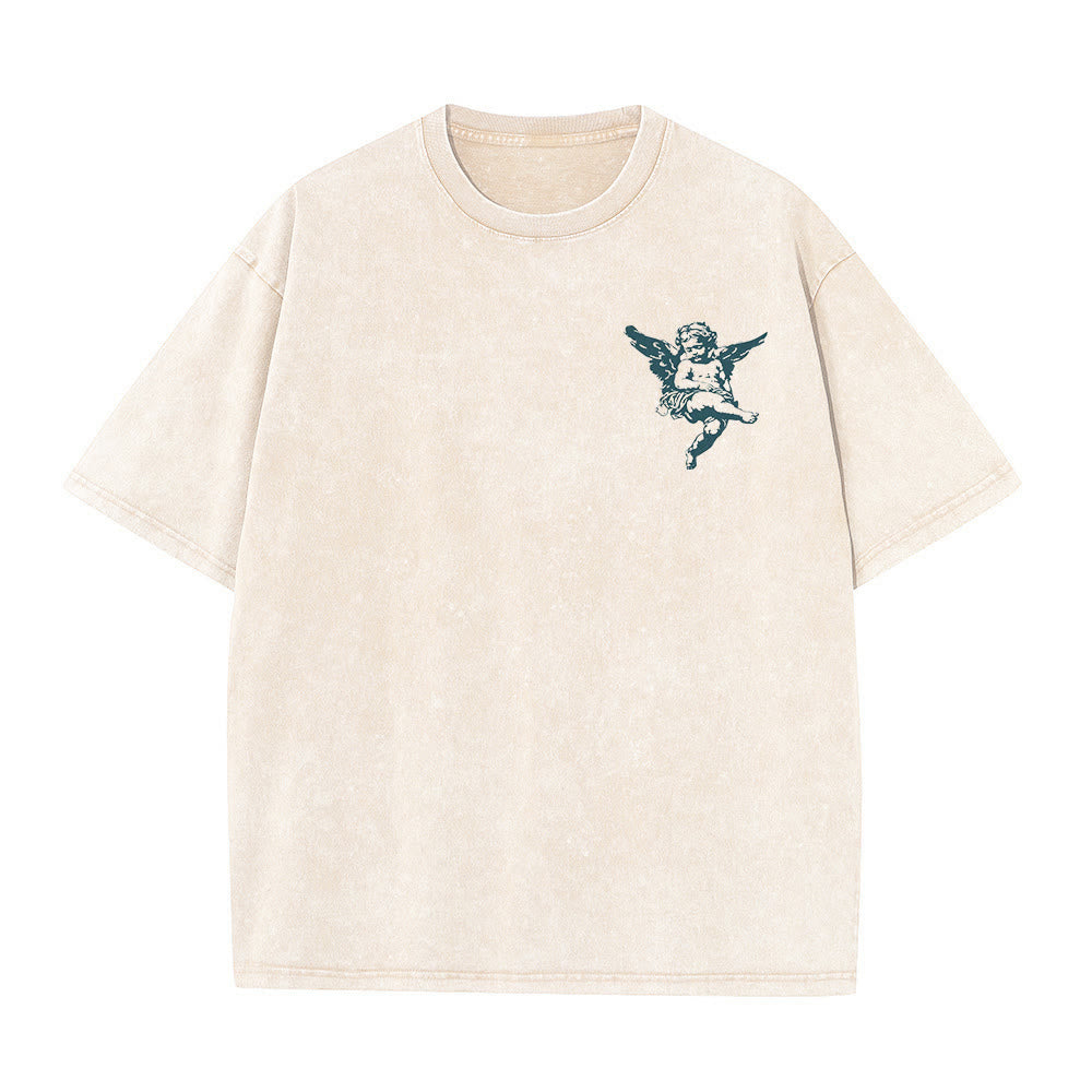 Christianartworkshop Inspired Blessed T-Shirt with Cherub Design Unisex Washed T-Shirt