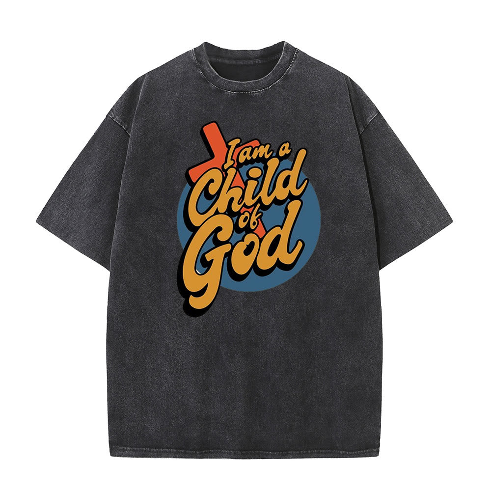 Christianartworkshop Vintage Style I am a Child of God Unisex Washed T-Shirt