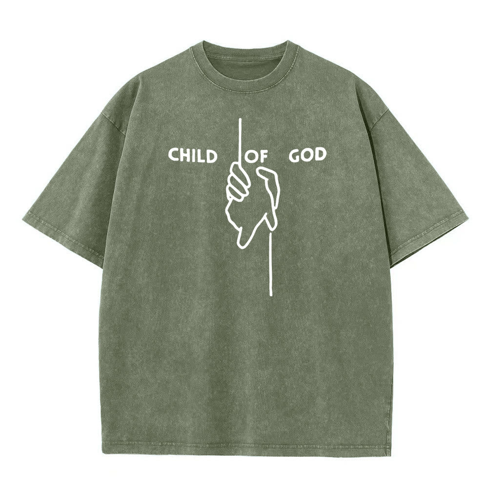 Christianartworkshop Artistic Child of God Unisex Washed T-Shirt: Hand - Cross Design and Eternal Faith