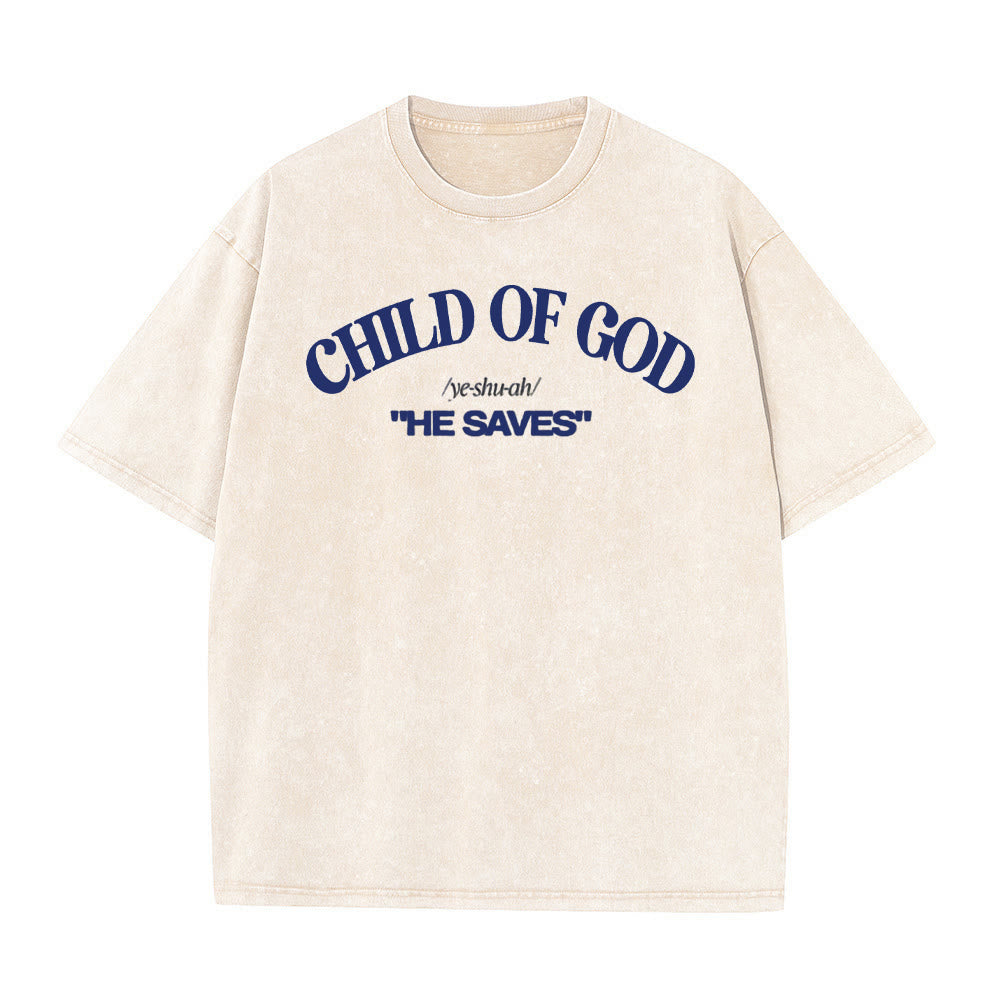 Christianartworkshop Classic Style He Save Child of God Unisex Washed T-Shirt