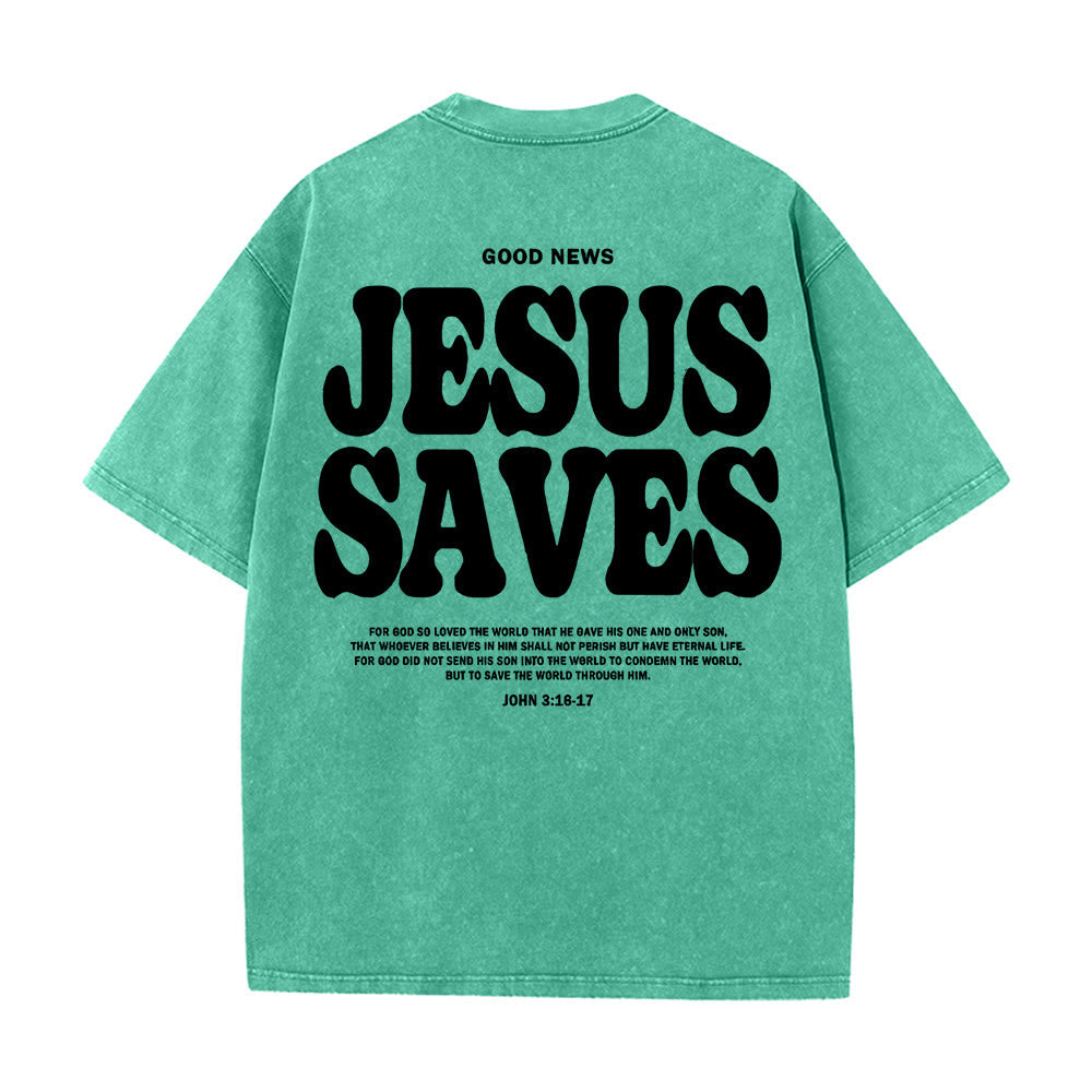 Christianartworkshop Jesus Saves Unisex Washed T-Shirt