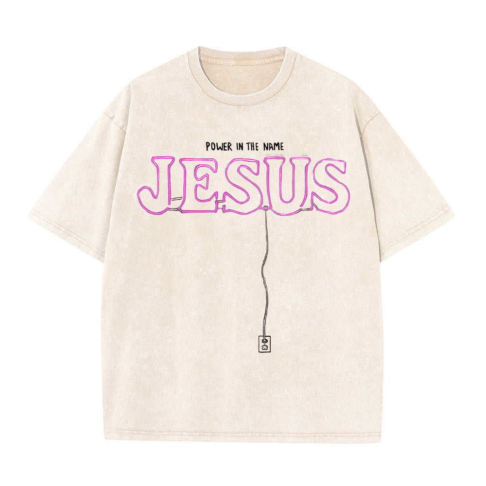 Christianartworkshop Power in the Name Jesus Unisex Washed T-shirt