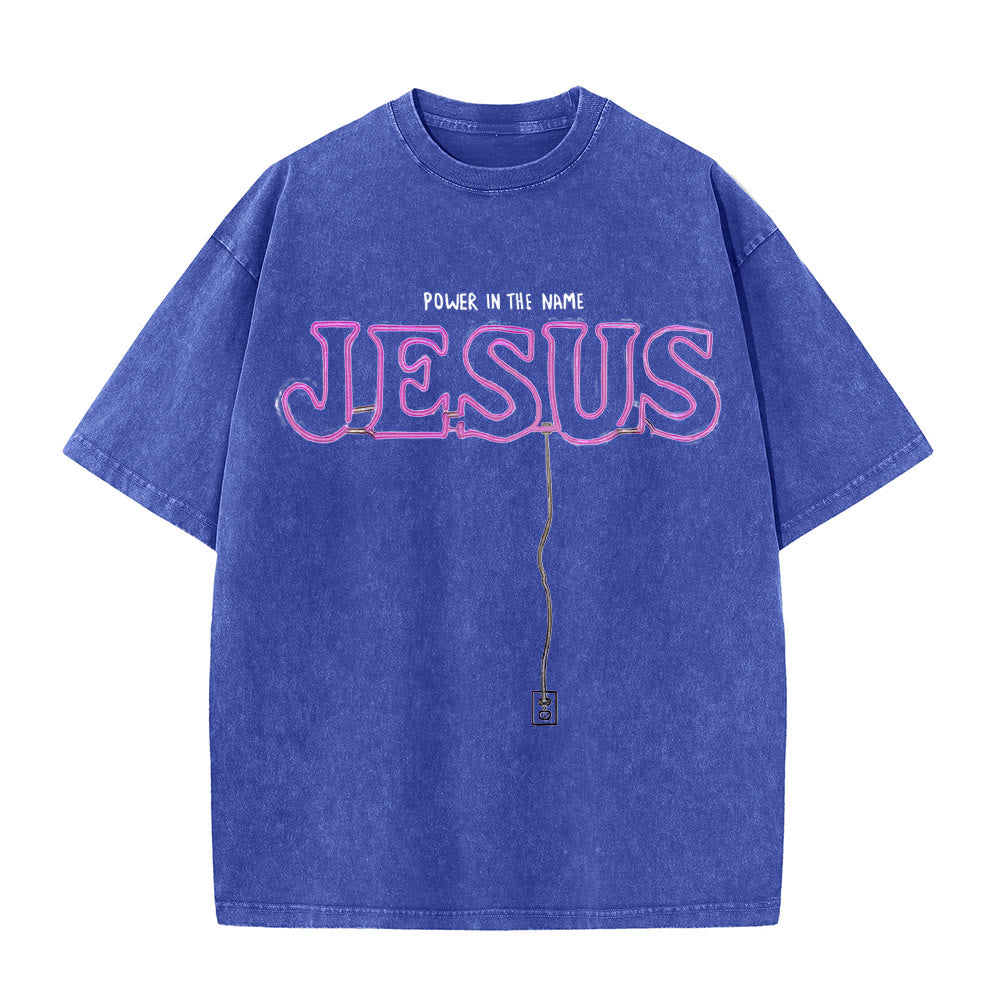 Christianartworkshop Power in the Name Jesus Unisex Washed T-shirt