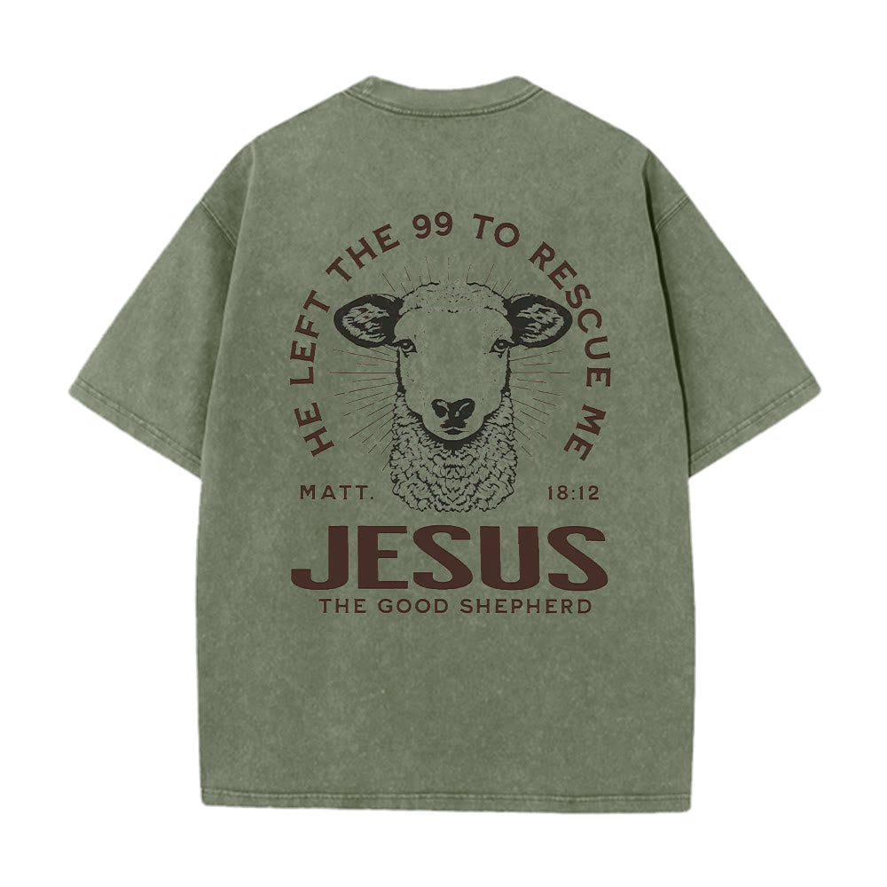 Christianartworkshop "He Left The 99 To Rescue Me" Unisex Washed T-Shirt