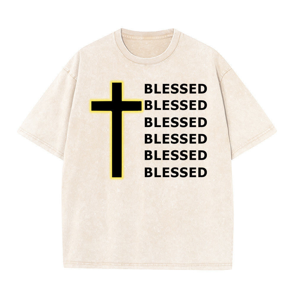 Christianartworkshop Gratitude-Filled Blessed Statement Unisex Washed T-Shirt