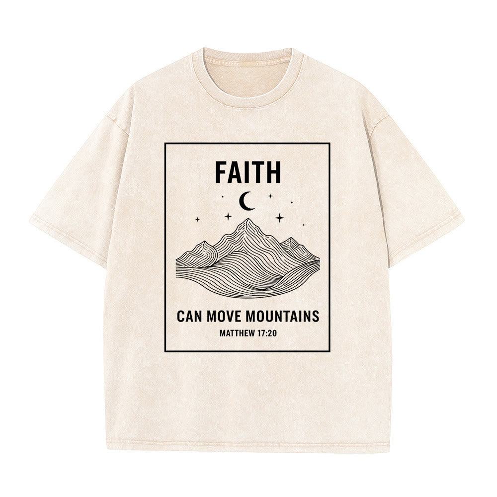 Christianartworkshop Faith Can Move Mountains Matthew 17:20 Unisex Washed T-Shirt