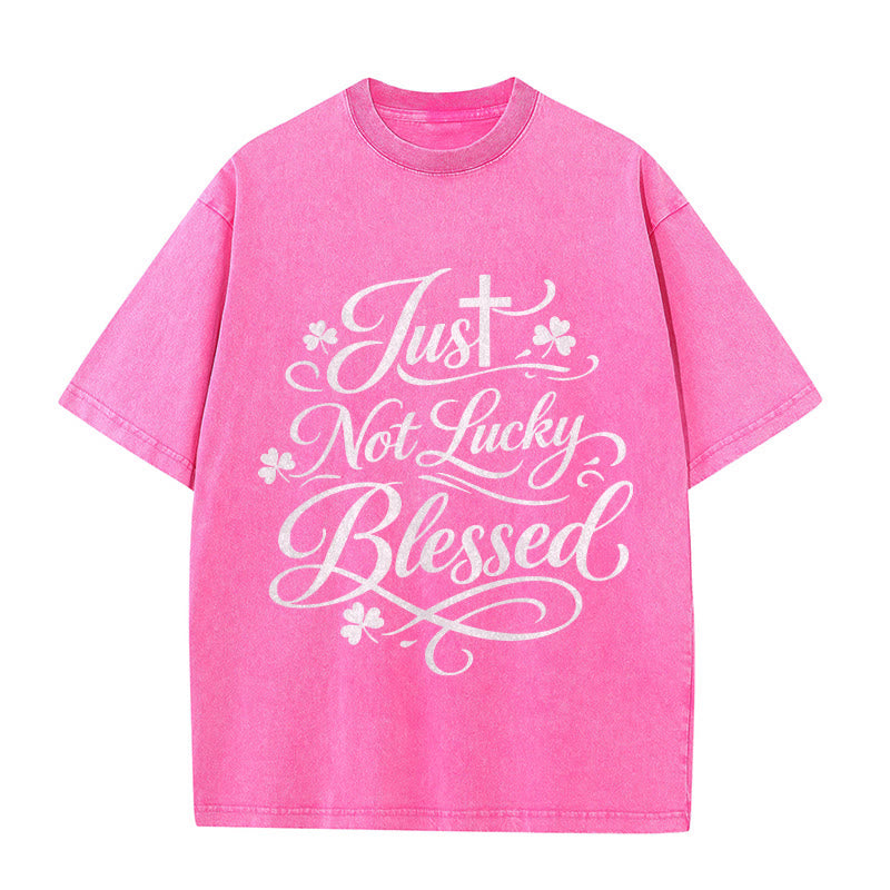 Christianartworkshop Just Not Lucky, Blessed Cross & Shamrock Unisex Washed T-Shirt