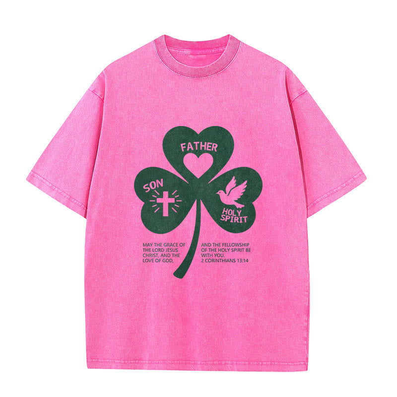 Christianartworkshop Trinity Shamrock 2 Corinthians 13:14 Unisex Washed T-Shirt