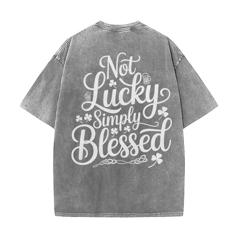 Christianartworkshop Not Lucky Simply Blessed Romans 4:7-8 Unisex Washed T-Shirt