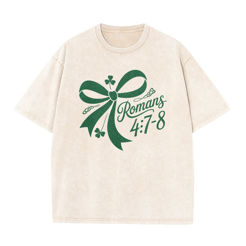 Christianartworkshop Not Lucky Simply Blessed Romans 4:7-8 Unisex Washed T-Shirt