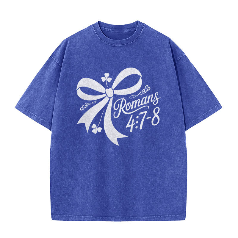 Christianartworkshop Not Lucky Simply Blessed Romans 4:7-8 Unisex Washed T-Shirt
