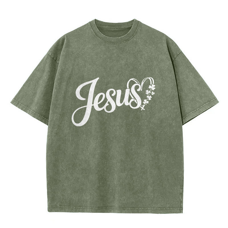 Christianartworkshop It's Never Luck It's Always God Jesus Unisex Washed T-Shirt