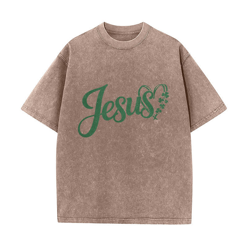 Christianartworkshop It's Never Luck It's Always God Jesus Unisex Washed T-Shirt