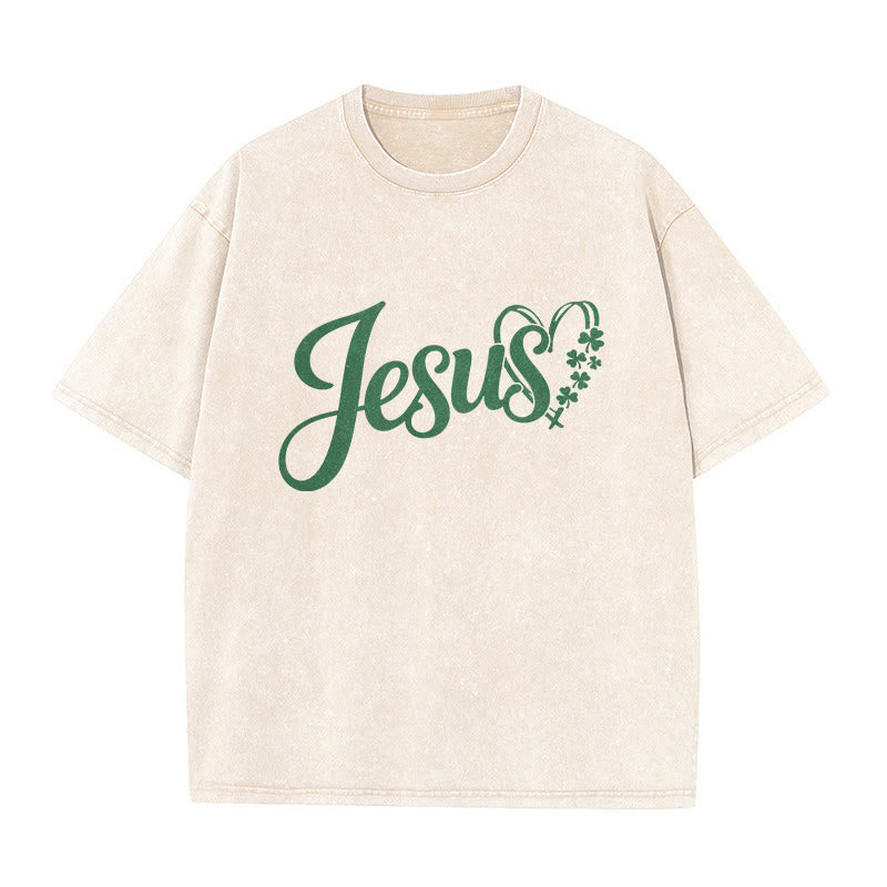 Christianartworkshop It's Never Luck It's Always God Jesus Unisex Washed T-Shirt