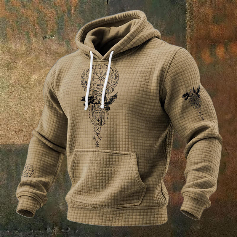 WorldNorse Norse Twin Ravens Compass Waffle Hoodie