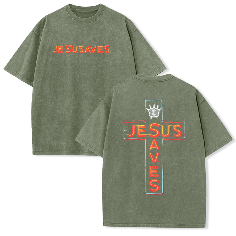 Christianartworkshop Jesus Saves Cross Graphic Unisex Washed T-Shirt