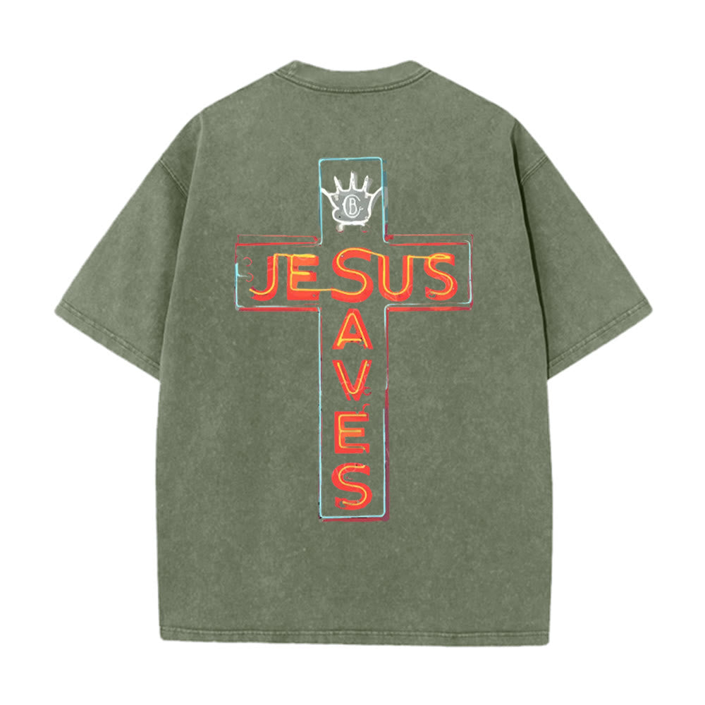 Christianartworkshop Jesus Saves Cross Graphic Unisex Washed T-Shirt