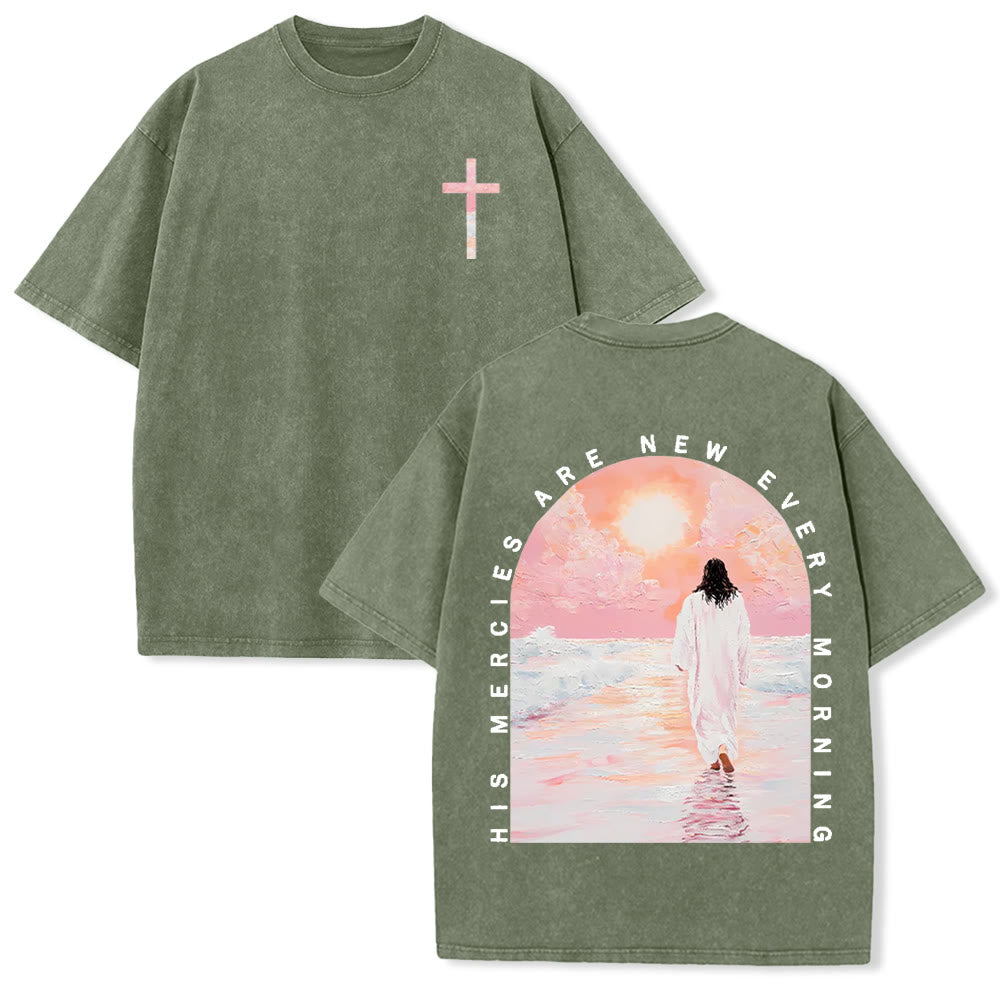 Christianartworkshop His Mercies Are New Double Sided Unisex Washed Christian T-Shirt