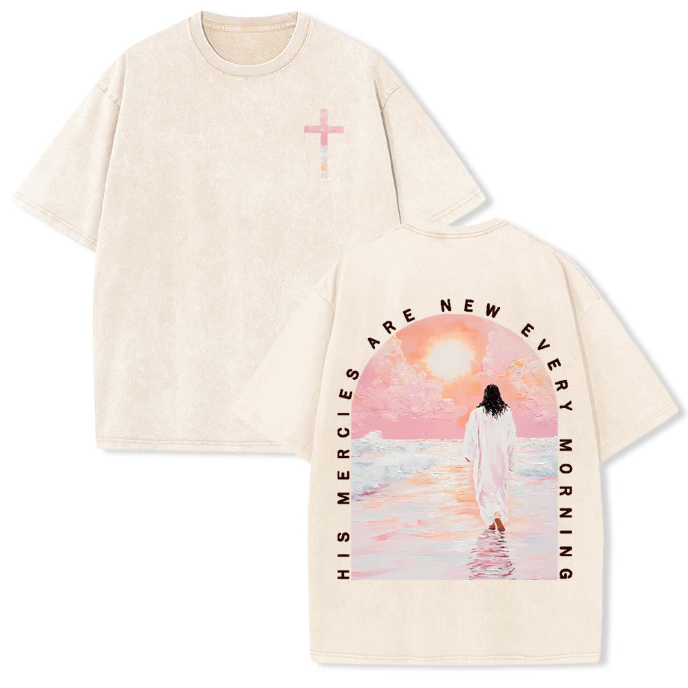 Christianartworkshop His Mercies Are New Double Sided Unisex Washed Christian T-Shirt
