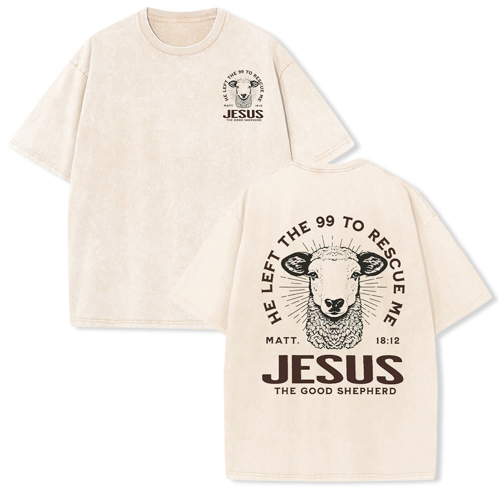 Christianartworkshop "He Left The 99 To Rescue Me" Unisex Washed T-Shirt