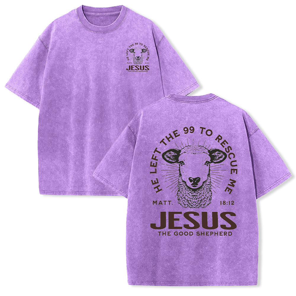 Christianartworkshop "He Left The 99 To Rescue Me" Unisex Washed T-Shirt