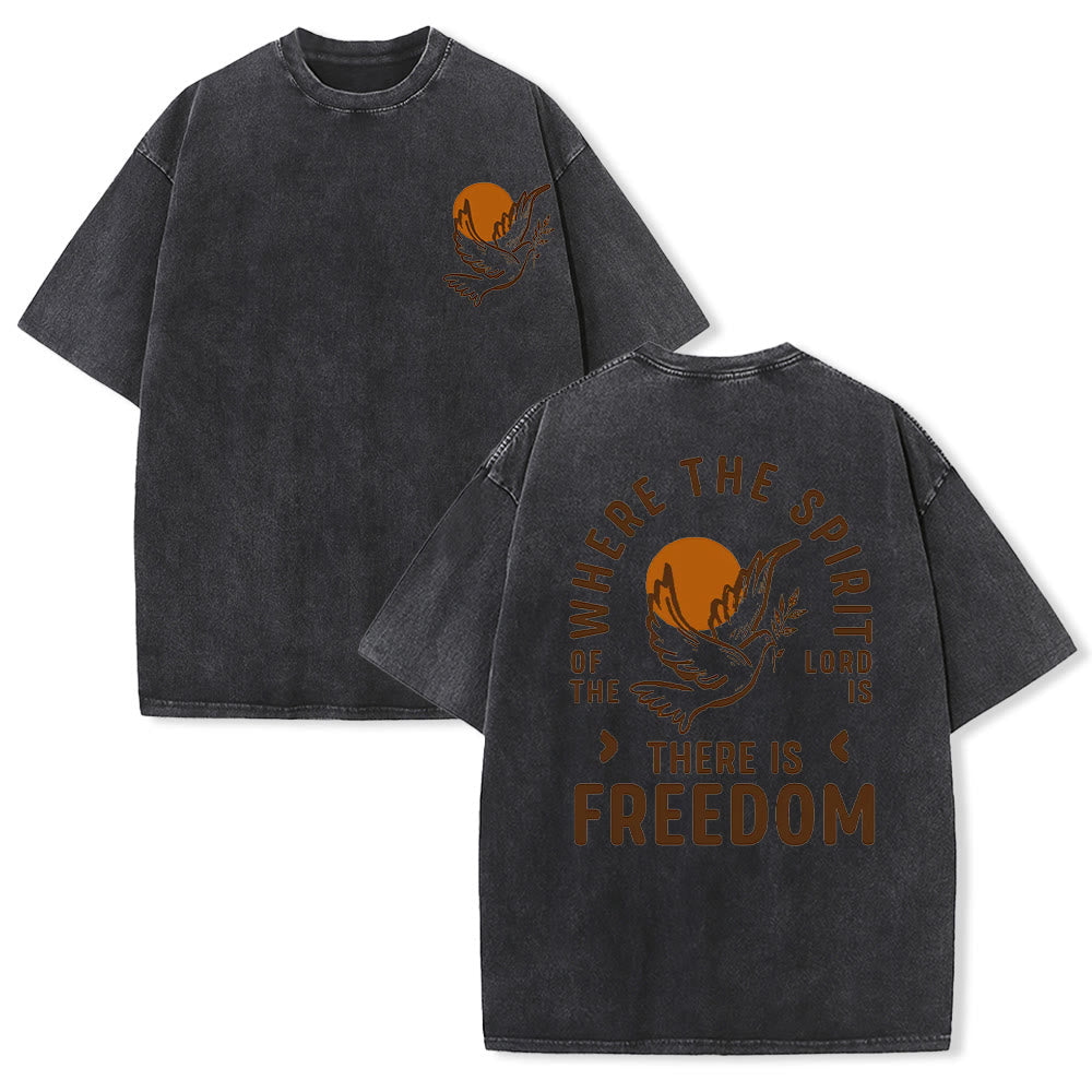 Christianartworkshop Spirit of the Lord and Freedom Unisex Washed T-Shirt