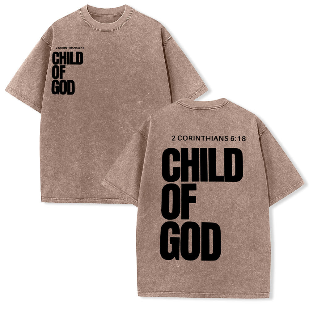 Christianartworkshop Minimalist Child of God Unisex Washed T-Shirt: Bold Faith in Clean Design