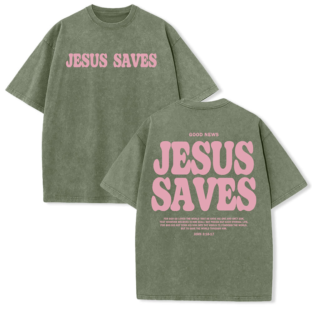 Christianartworkshop Jesus Saves Unisex Washed T-Shirt