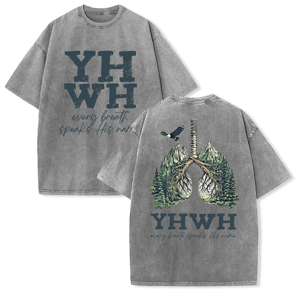 Christianartworkshop Every Breath Speaks His Name Unisex Washed T-shirt