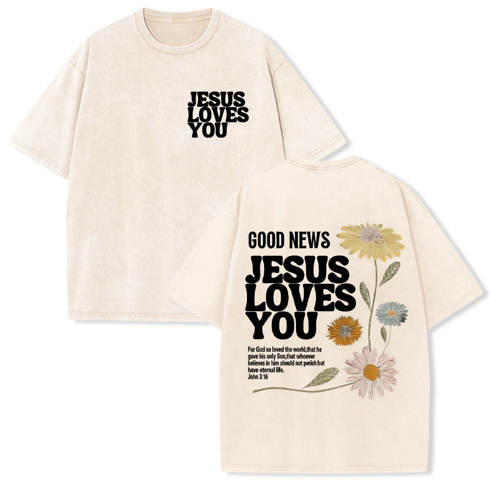 Christianartworkshop Good News Jesus Loves You Unisex Washed T-shirt