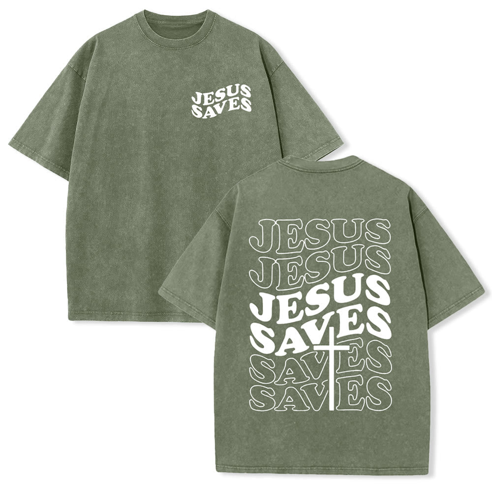 Christianartworkshop Jesus Saves Cross Graphic Unisex Washed T - Shirt