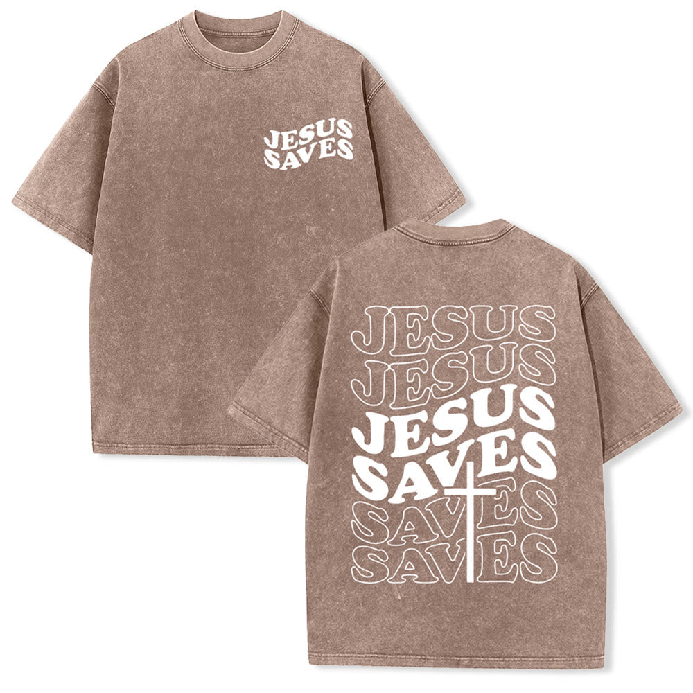 Christianartworkshop Jesus Saves Cross Graphic Unisex Washed T - Shirt