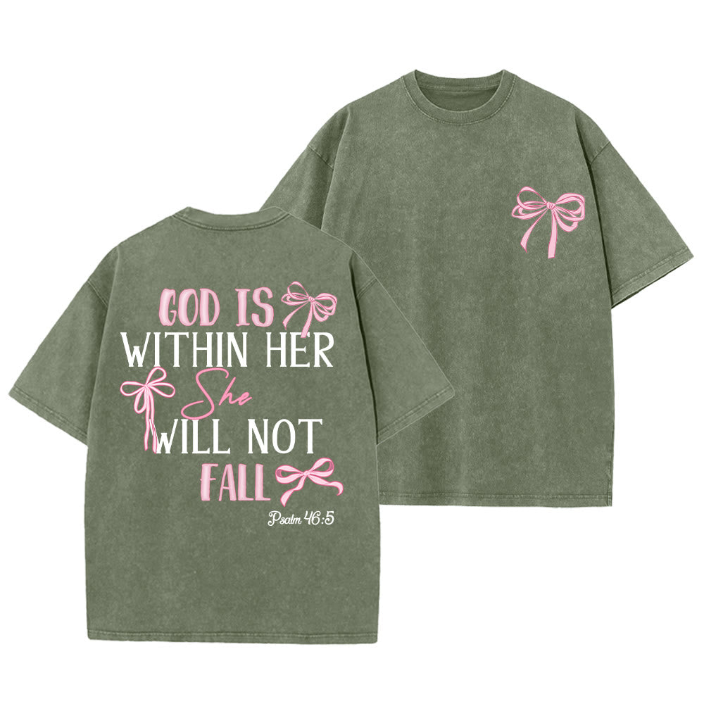 Christianartworkshop God Is Within Her Psalm 46:5 Bow Accent Unisex Washed T-shirt