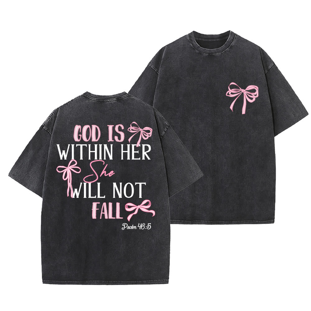 Christianartworkshop God Is Within Her Psalm 46:5 Bow Accent Unisex Washed T-shirt