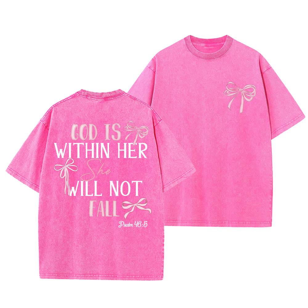 Christianartworkshop God Is Within Her Psalm 46:5 Bow Accent Unisex Washed T-shirt