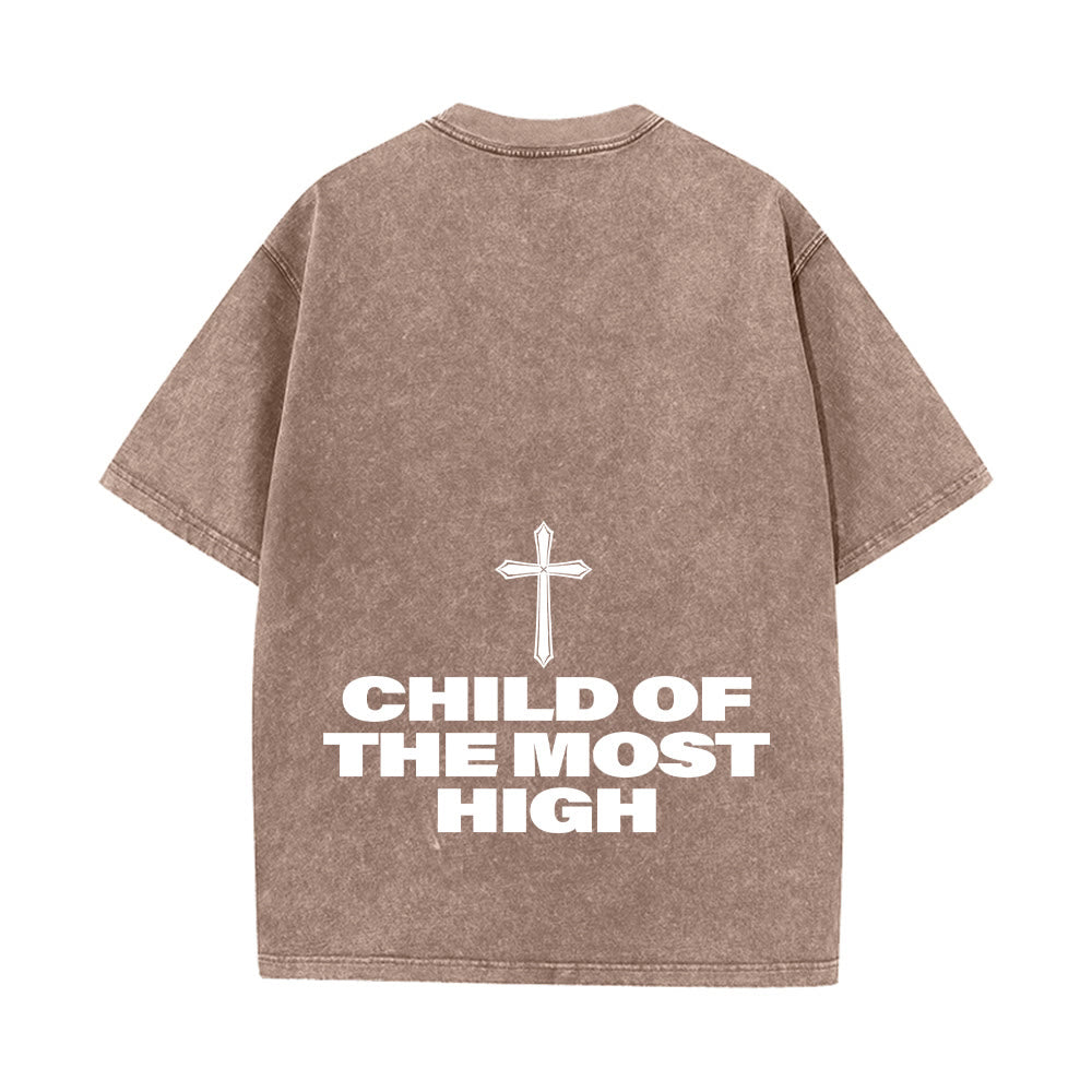 Christianartworkshop Child of the Most High Cross Bold Lettering Unisex Washed T-shirt