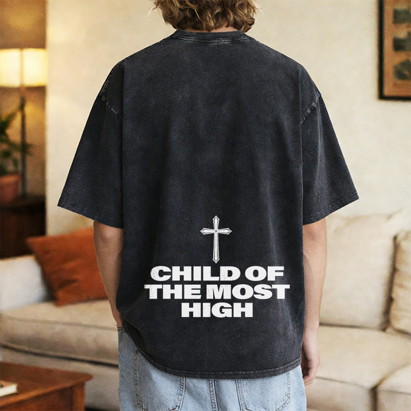 Christianartworkshop Child of the Most High Cross Bold Lettering Unisex Washed T-shirt