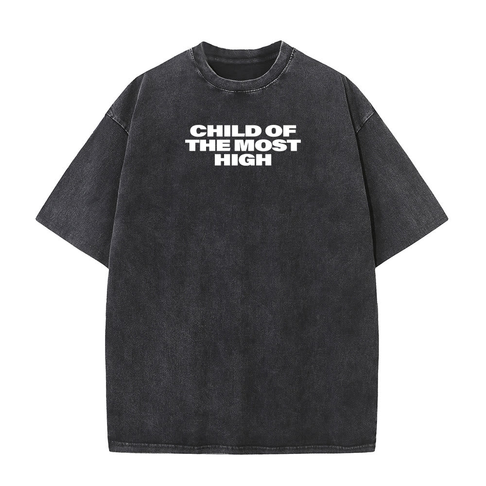 Christianartworkshop Child of the Most High Cross Bold Lettering Unisex Washed T-shirt