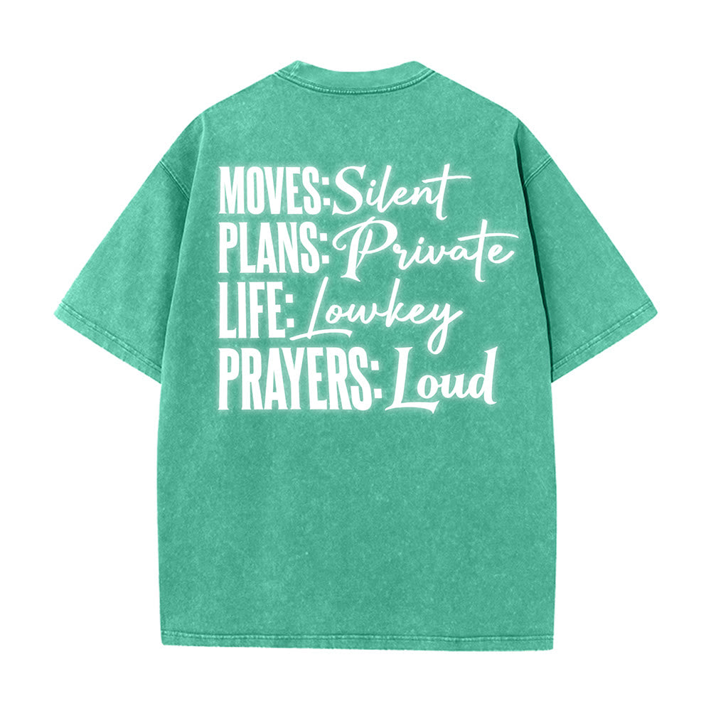 Christianartworkshop Moves Silent Prayers Loud Stylized Cross Mixed Lettering Unisex Washed T-shirt